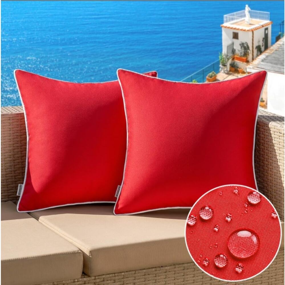 MIULEE Pack of 2 Red 24 x24 Outdoor Waterproof Pillow Covers